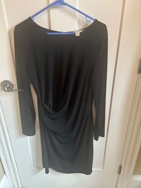 Michael Kors Black Draped Long-Sleeve Women's Dress, size L